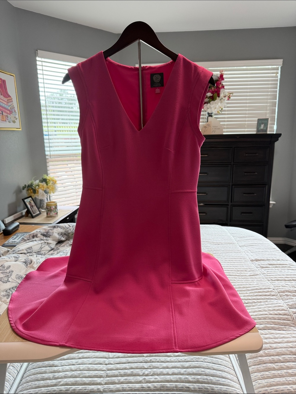 Vince Camuto Bright Pink V-Neck Fit-and-Flare Mini Dress - Never worn